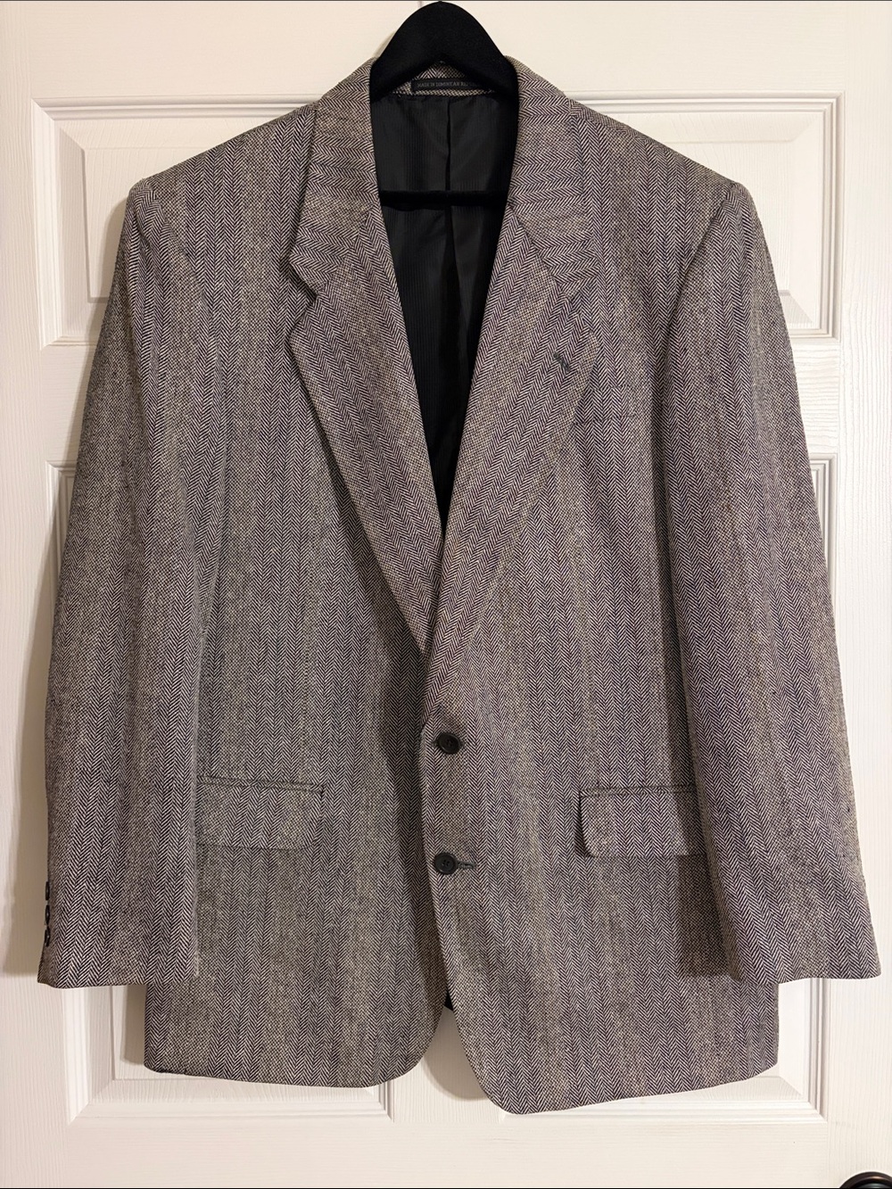 Vintage Pierre Balmain Paris Silk Herringbone Sport Coat Jacket Grey